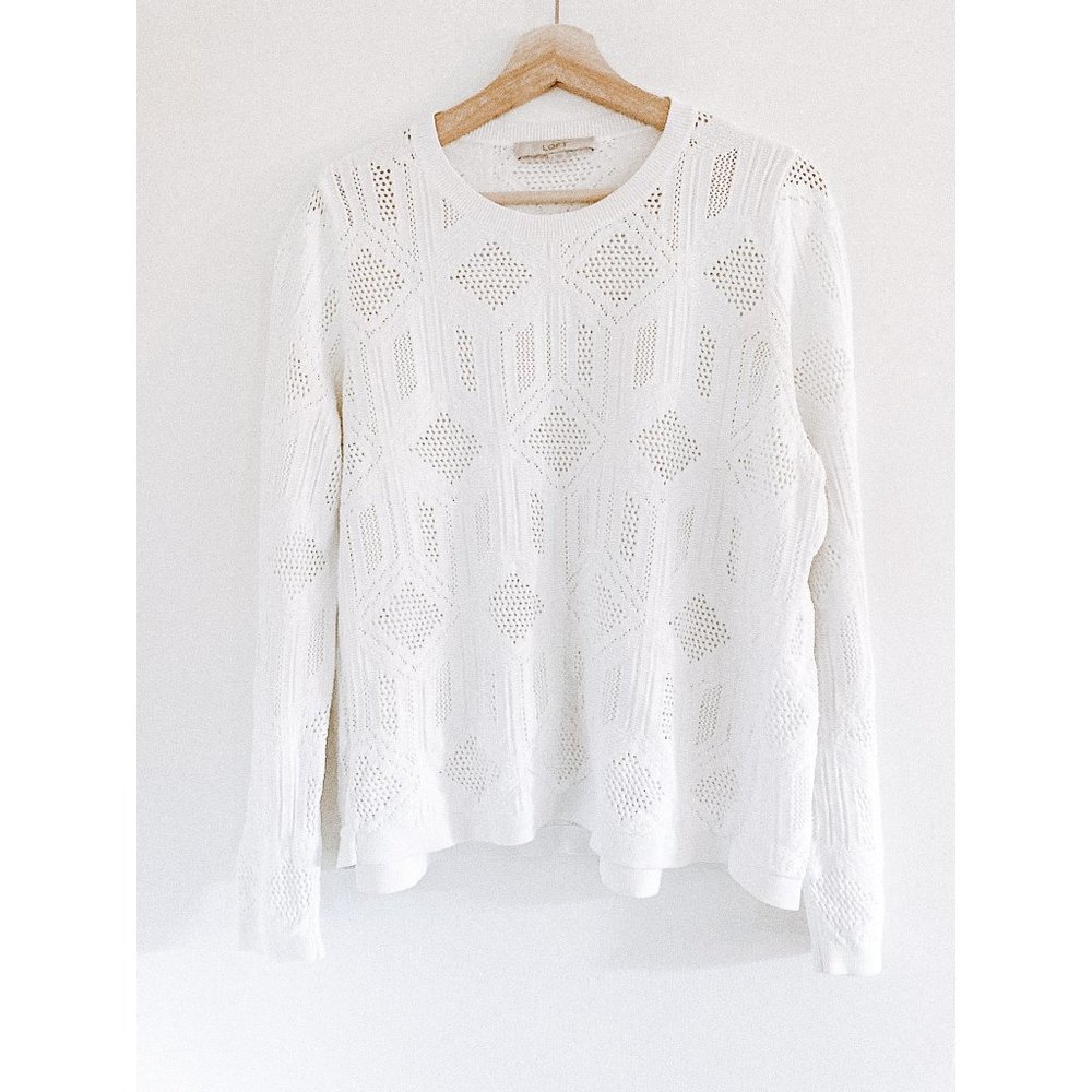White Pointelle Sweater Loft long sleeve